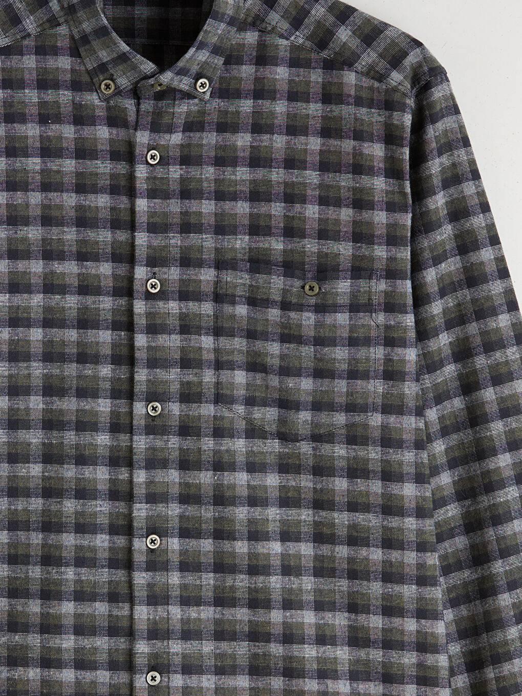 Haki Regular Fit Uzun Kollu Ekose Gabardin Erkek Gömlek-5