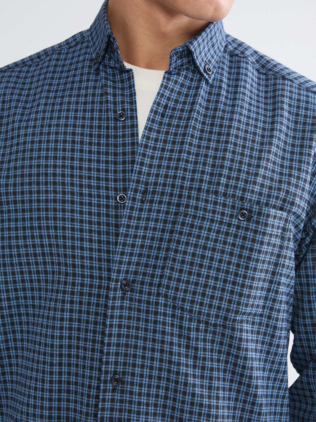 Mavi Regular Fit Uzun Kollu Ekose Gabardin Erkek Gömlek-2
