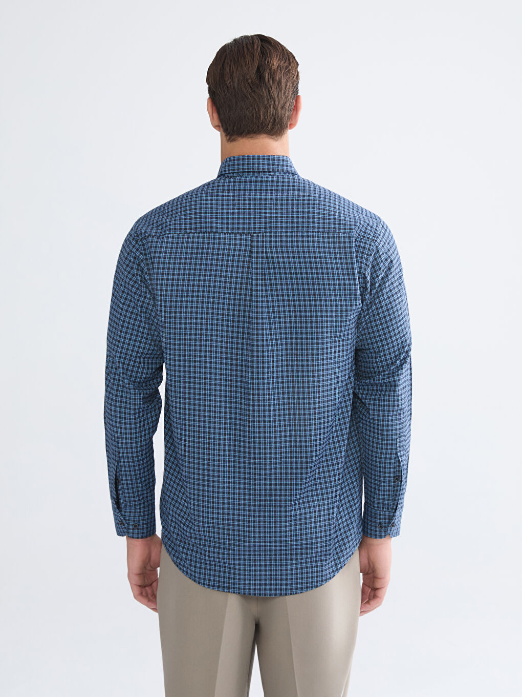 Mavi Regular Fit Uzun Kollu Ekose Gabardin Erkek Gömlek-3