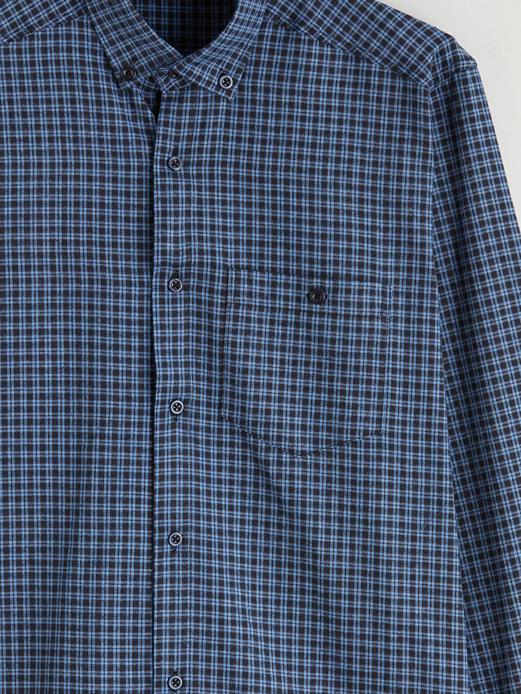 Mavi Regular Fit Uzun Kollu Ekose Gabardin Erkek Gömlek-5