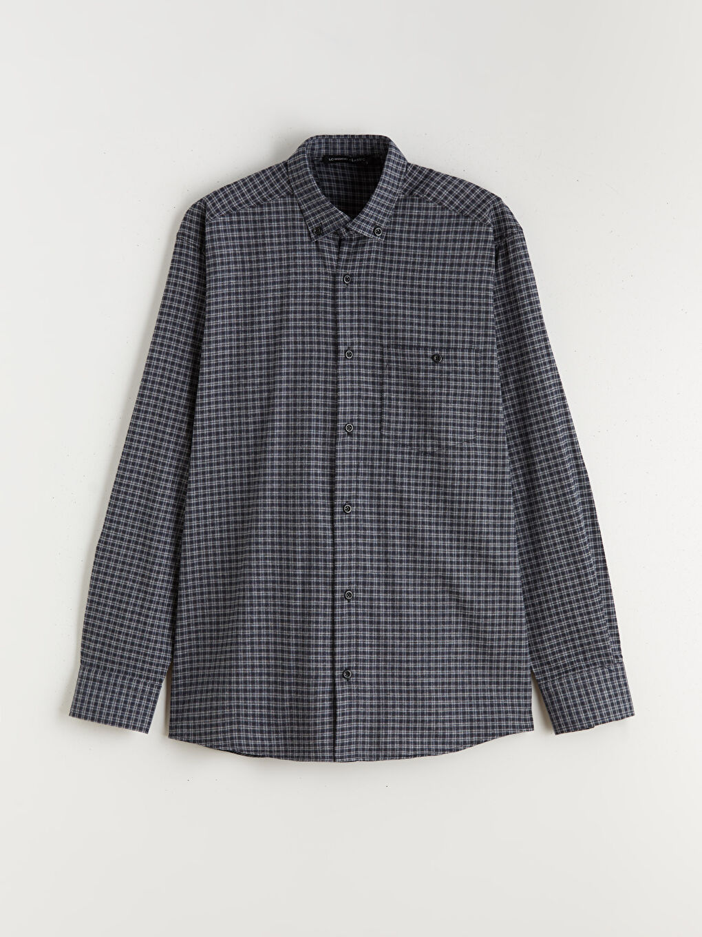 Lacivert Regular Fit Uzun Kollu Ekose Gabardin Erkek Gömlek-4