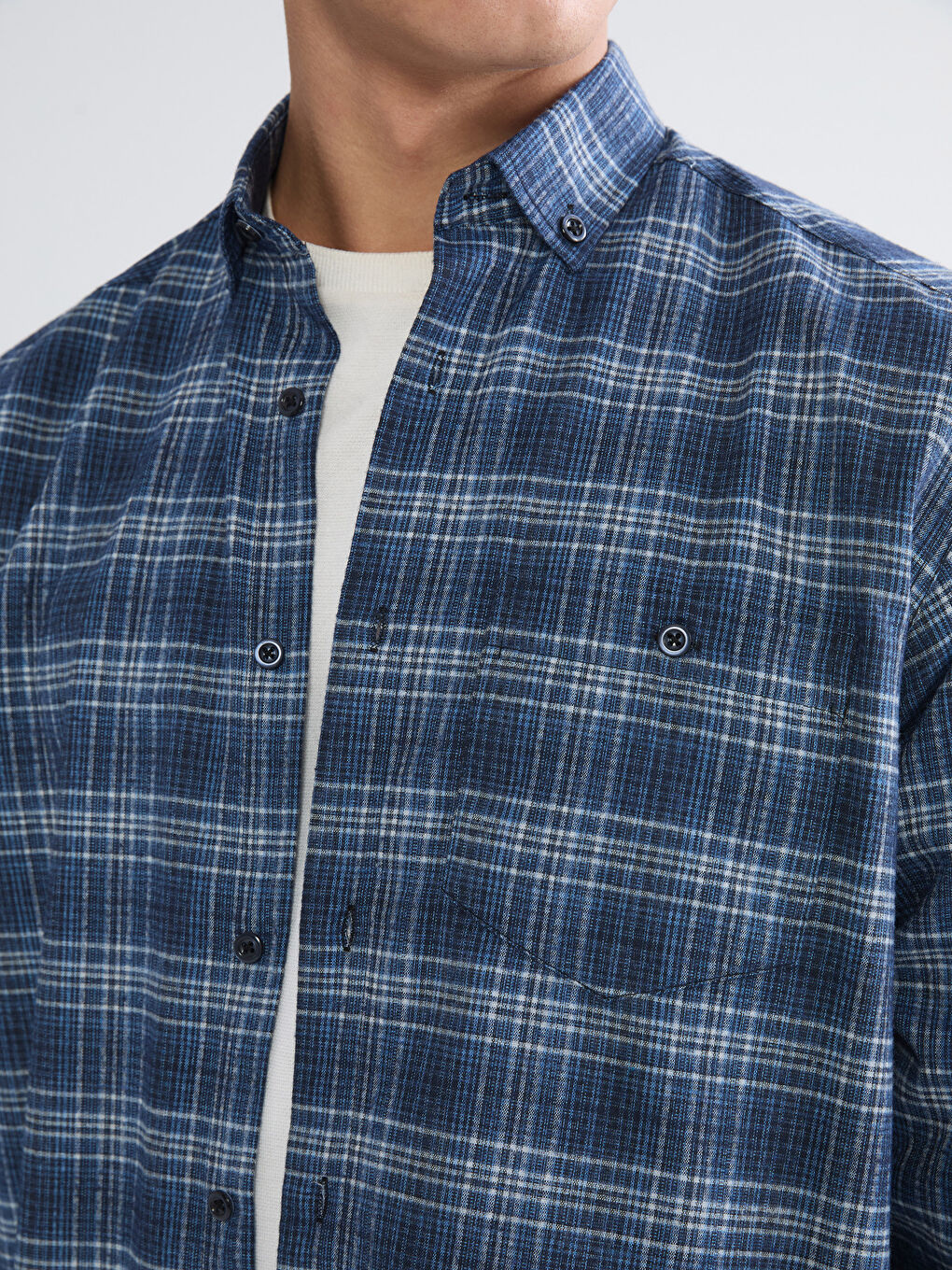 Mavi Regular Fit Uzun Kollu Ekose Gabardin Erkek Gömlek-2