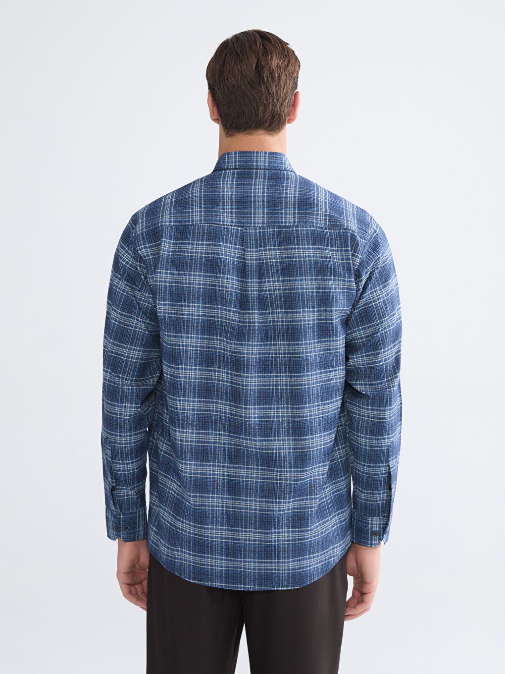 Mavi Regular Fit Uzun Kollu Ekose Gabardin Erkek Gömlek-3