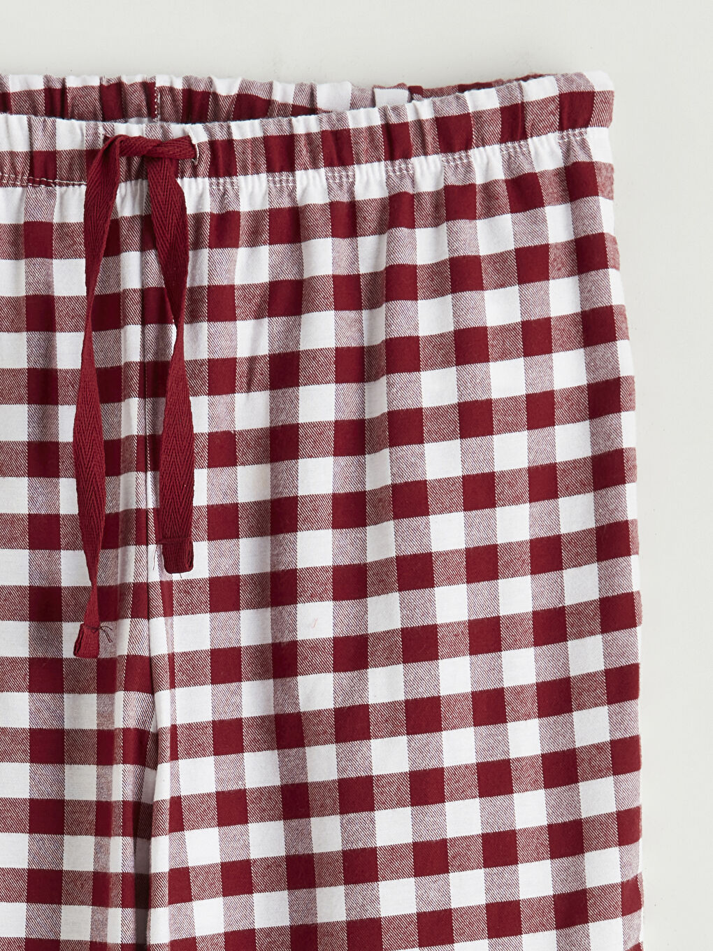 Kırmızı Beli Lastikli Ekose Kadın Pijama Altı-5