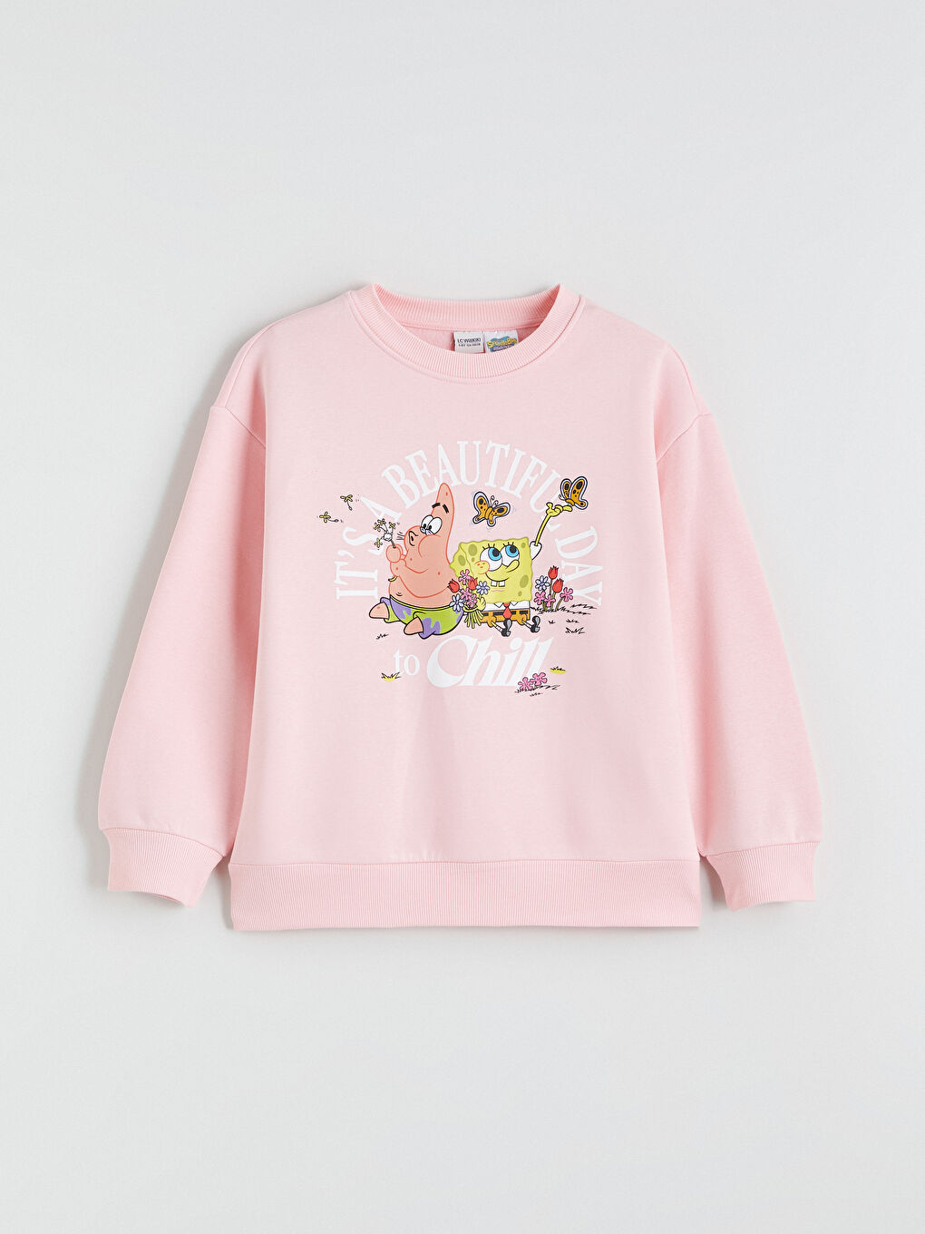 Pembe Spongebob Baskılı Kız Çocuk Kalın Sweatshirt