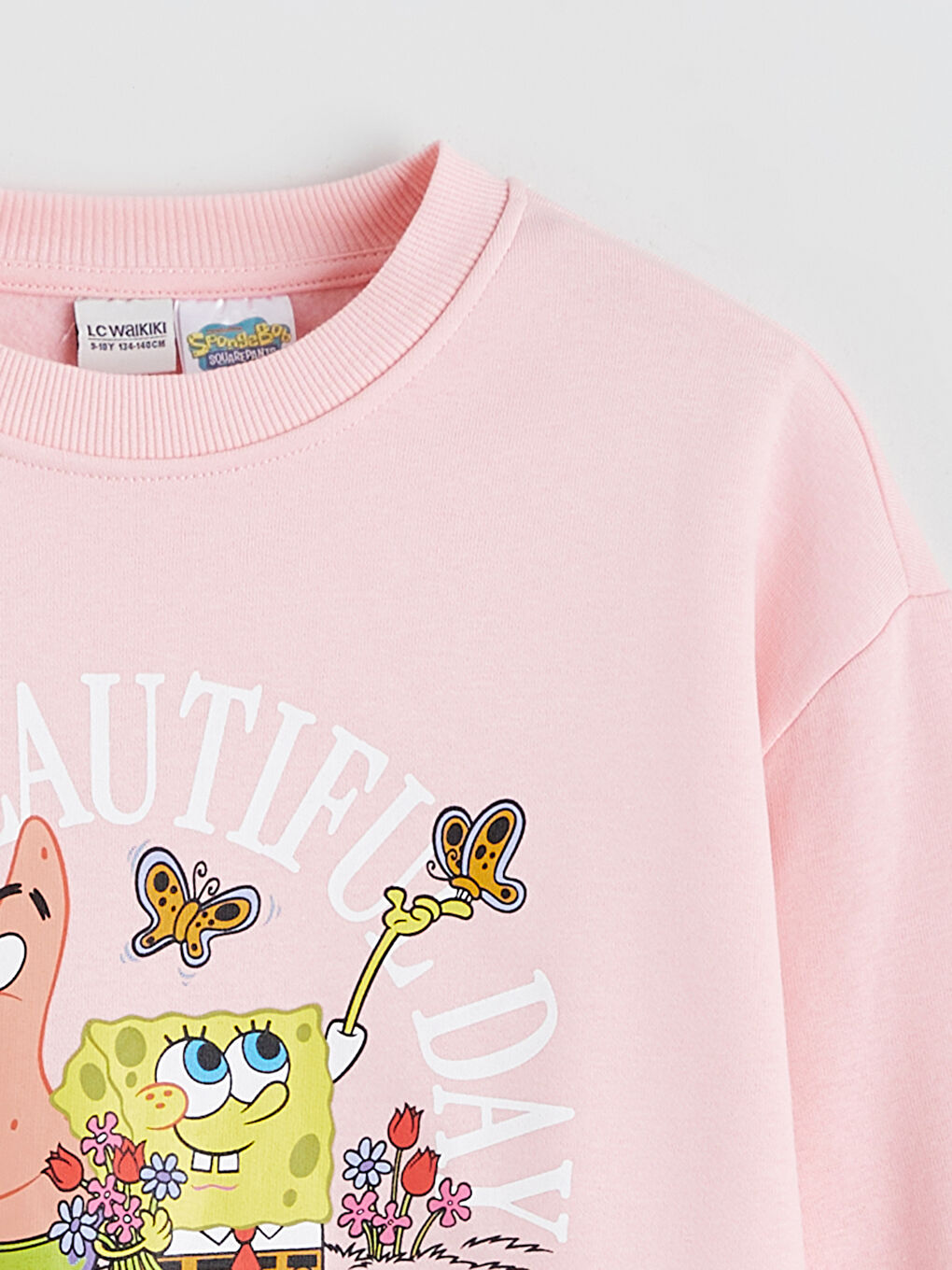 Pembe Spongebob Baskılı Kız Çocuk Kalın Sweatshirt-2