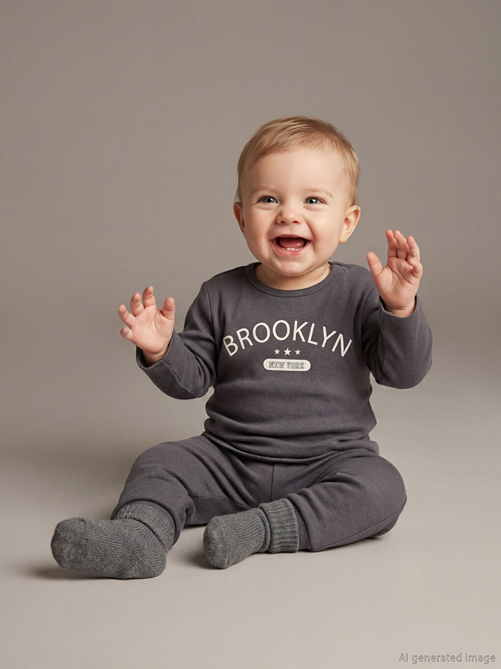 Antrasit Brooklyn Baskılı Erkek Bebek Pijama Takım