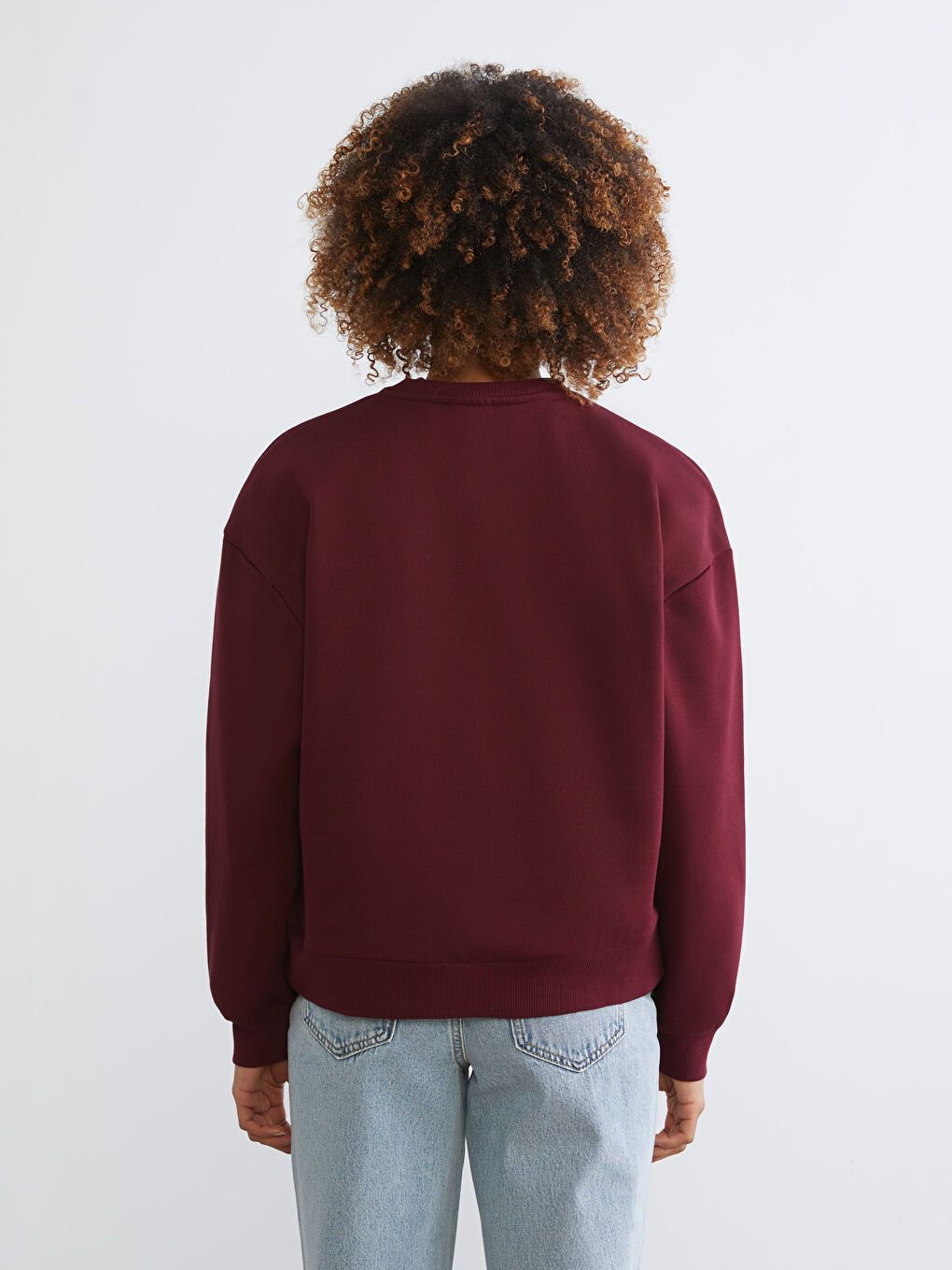 Bordo Chicago Baskılı Oversize Kadın Kalın Sweatshirt-3