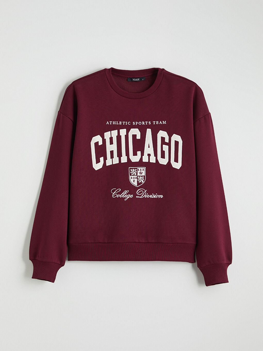 Bordo Chicago Baskılı Oversize Kadın Kalın Sweatshirt-4