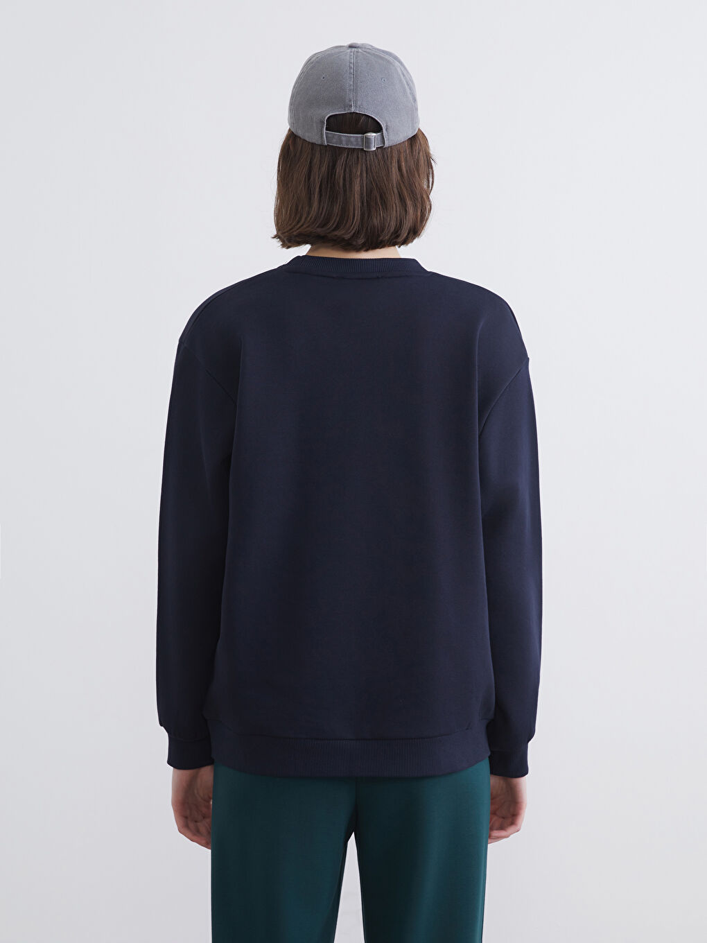 Lacivert Nakışlı Oversize Kadın Kalın Sweatshirt-3