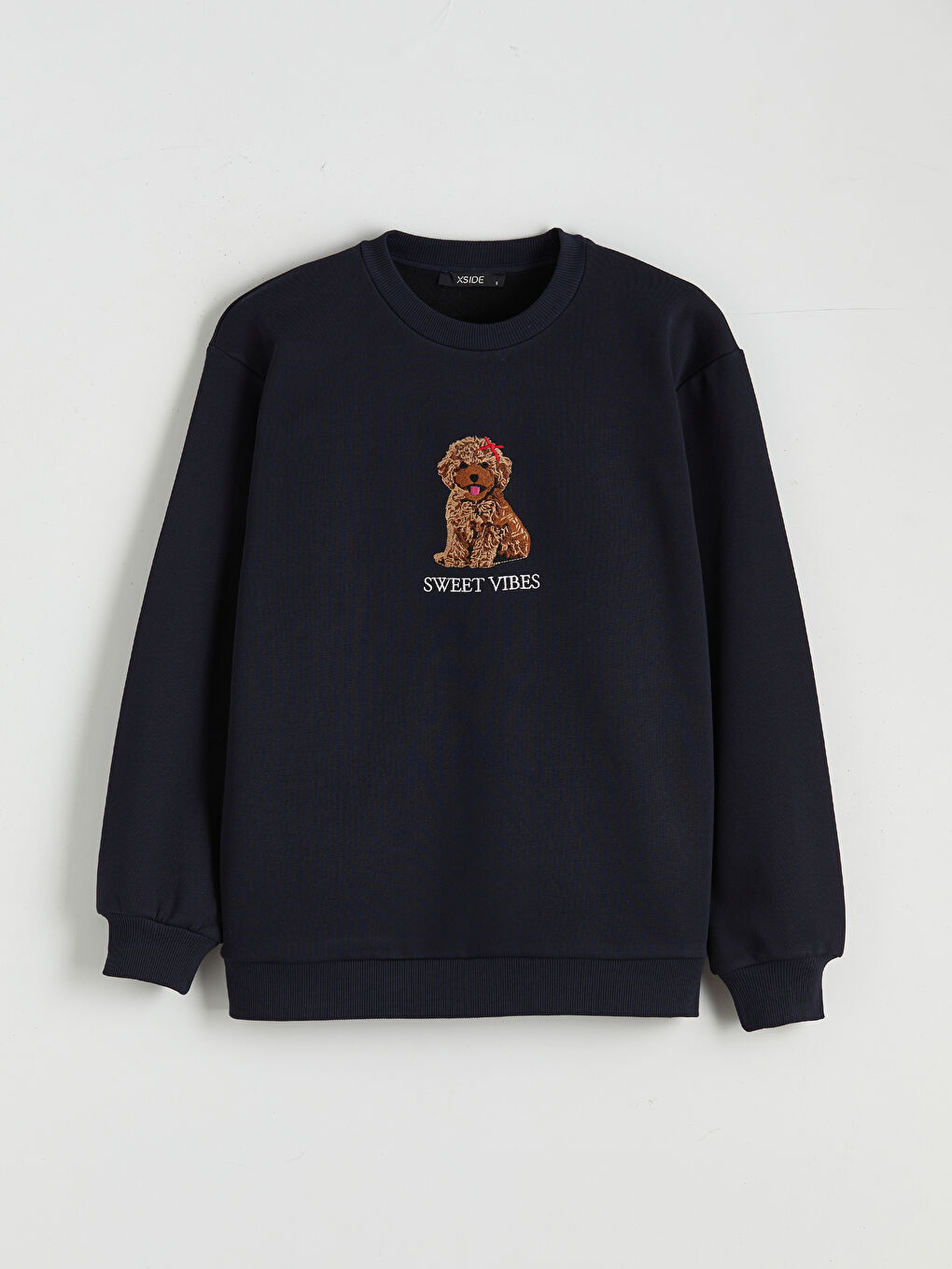 Lacivert Nakışlı Oversize Kadın Kalın Sweatshirt-4