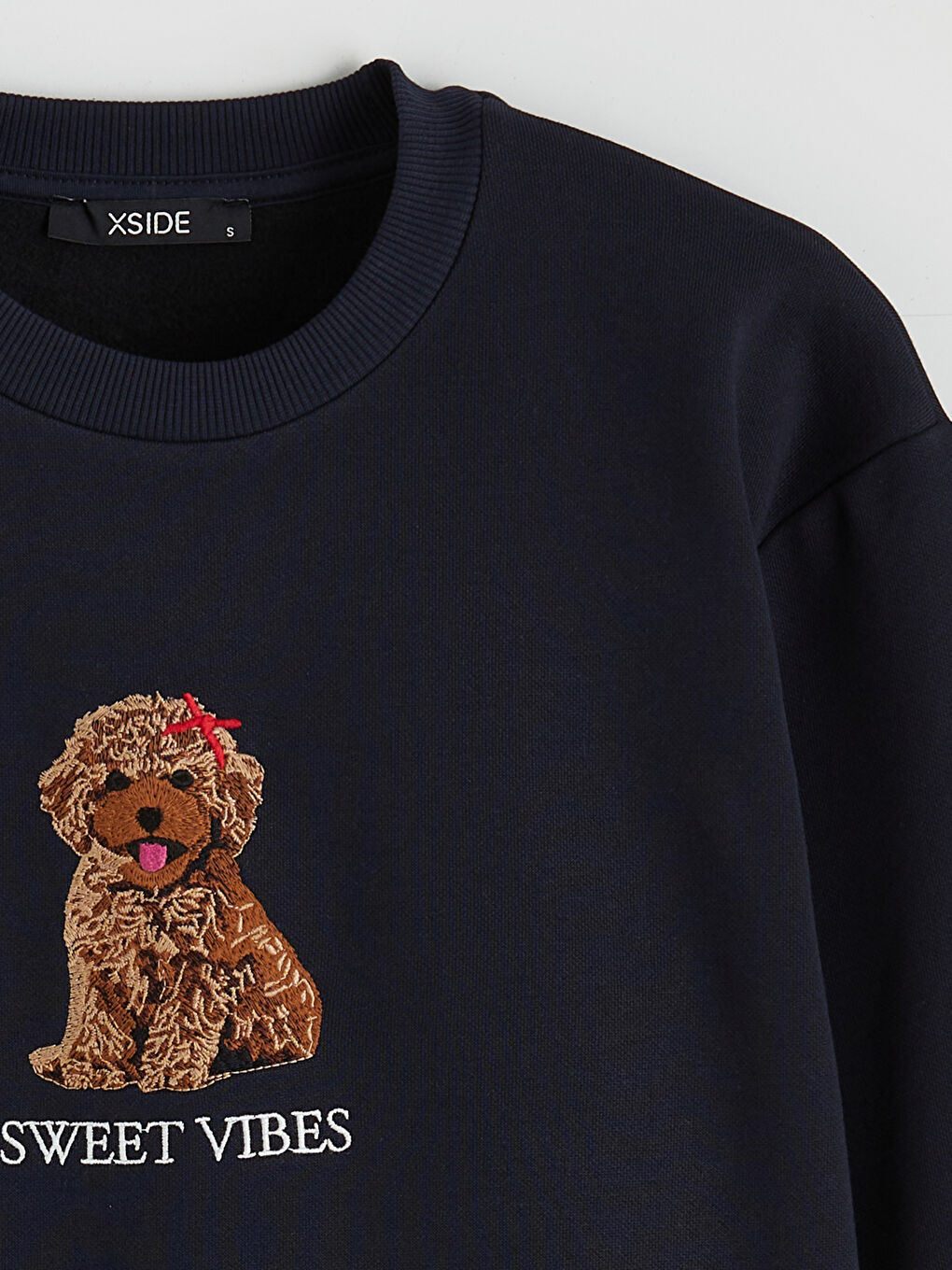 Lacivert Nakışlı Oversize Kadın Kalın Sweatshirt-5