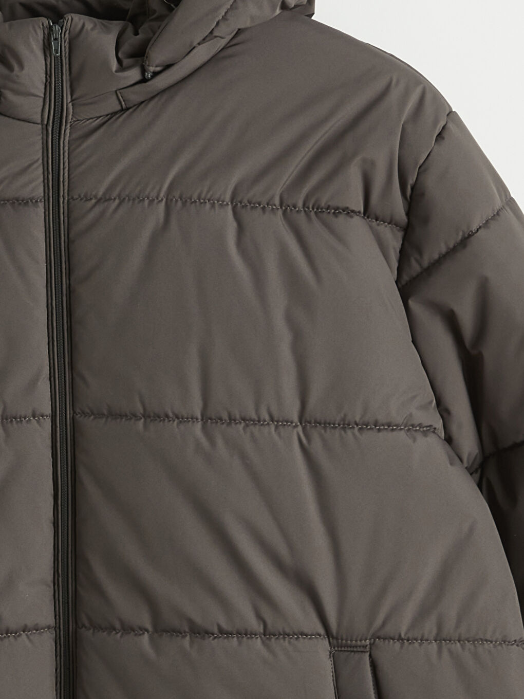 Gri Standart Kalıp Kapüşonlu Erkek Şişme Mont-2