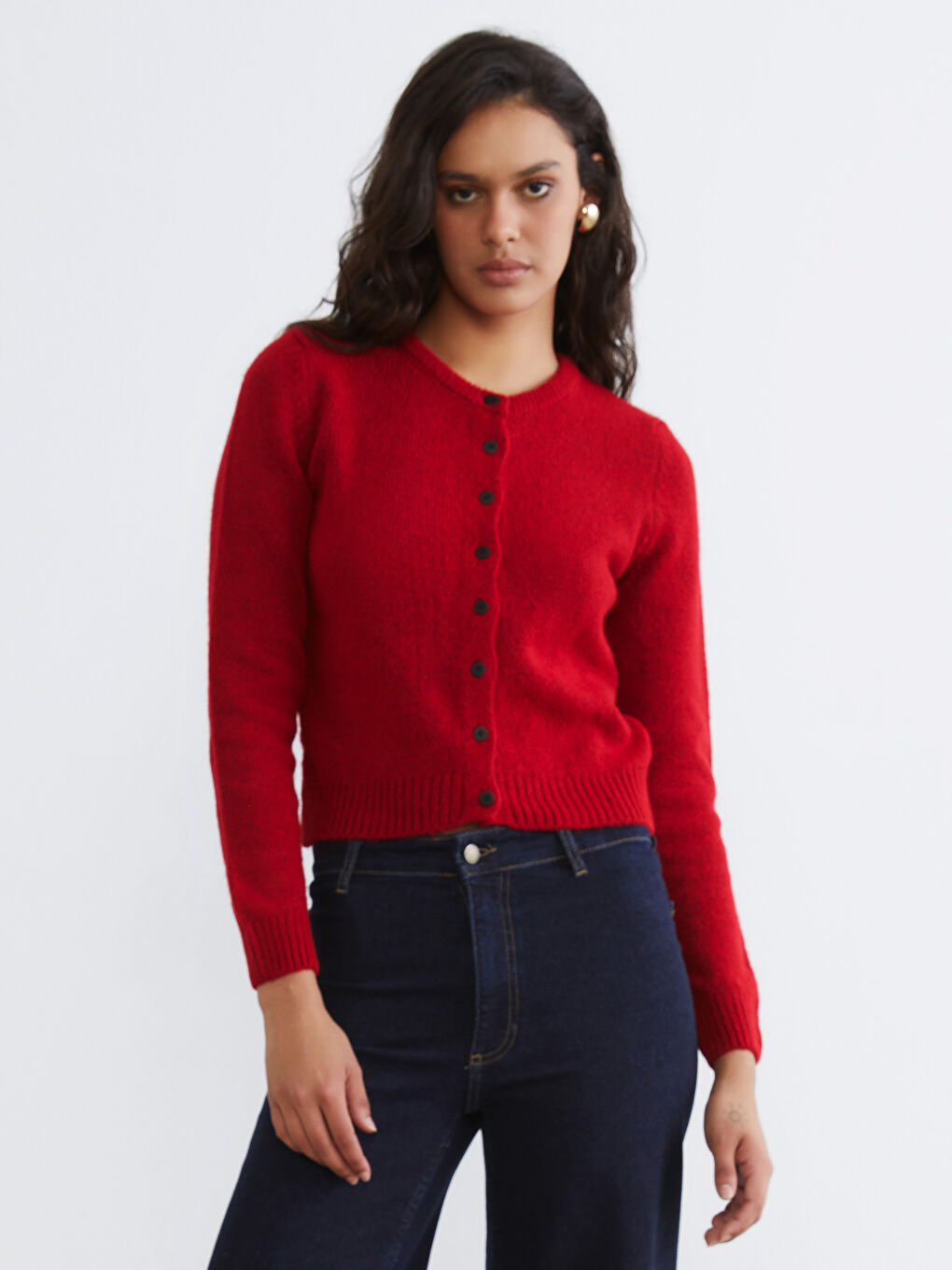 Kırmızı Bisiklet Yaka Kadın Triko Hırka-1