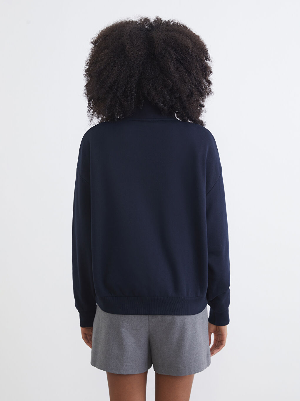 Lacivert New Jersey Nakışlı Oversize Kadın Kalın Sweatshirt-3