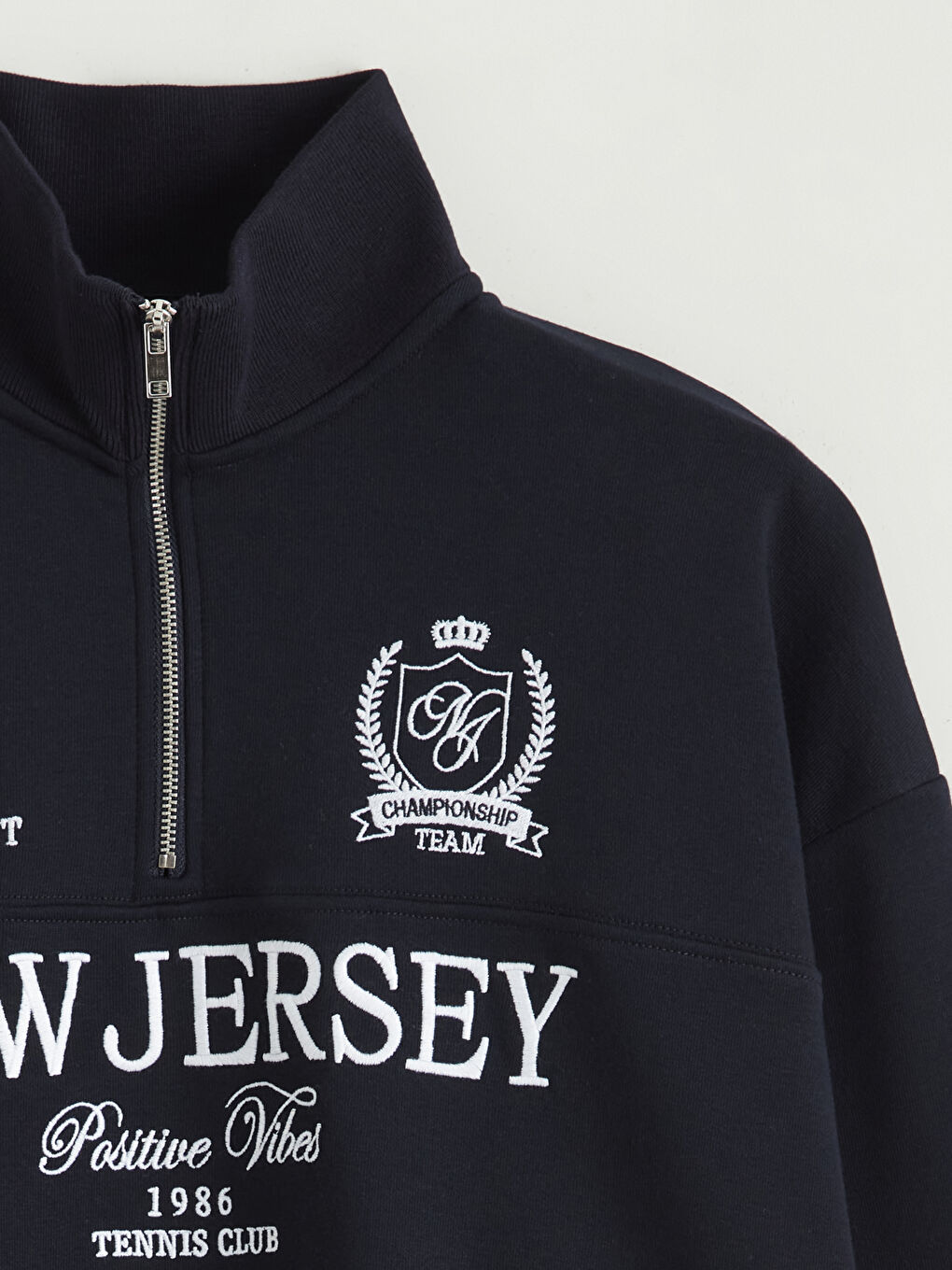 Lacivert New Jersey Nakışlı Oversize Kadın Kalın Sweatshirt-6