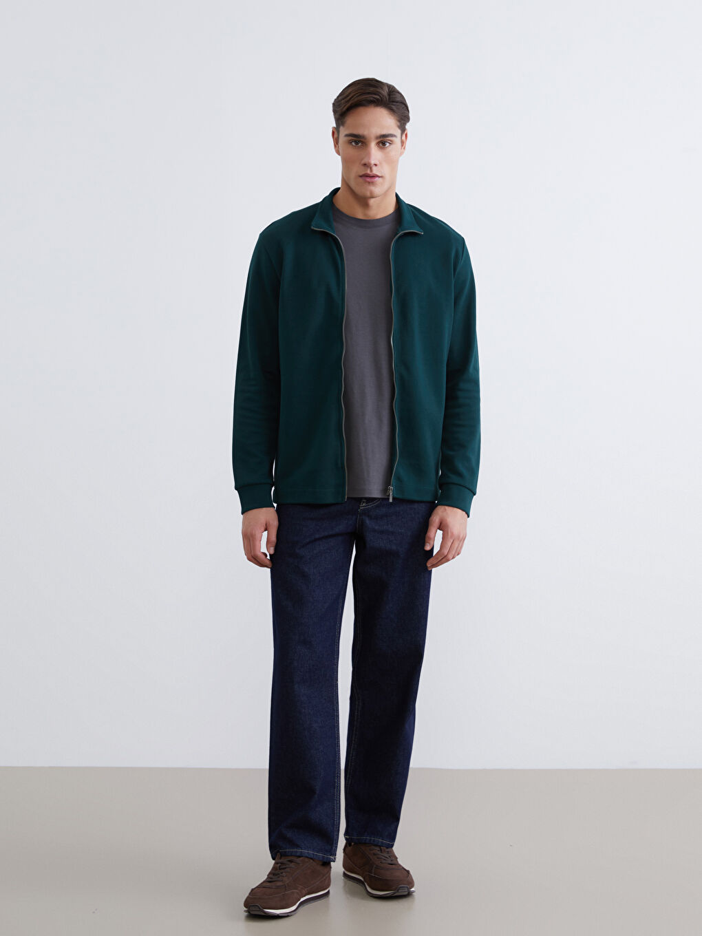 سويت شيرت بسحاب بياقة عالية وكم طويل رجال-1