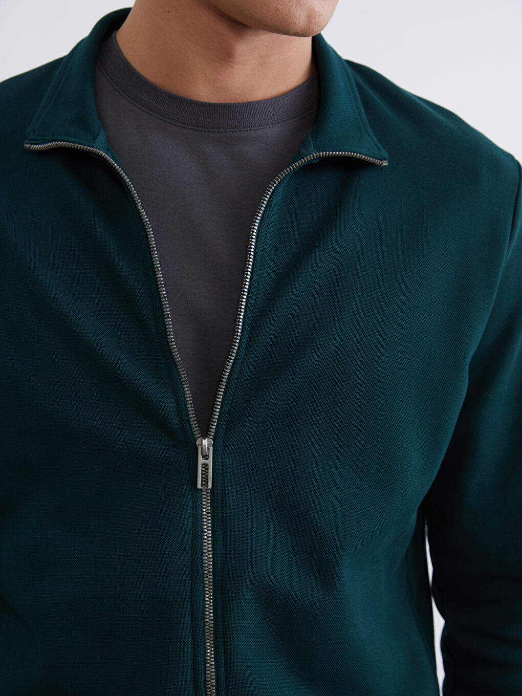 سويت شيرت بسحاب بياقة عالية وكم طويل رجال-2