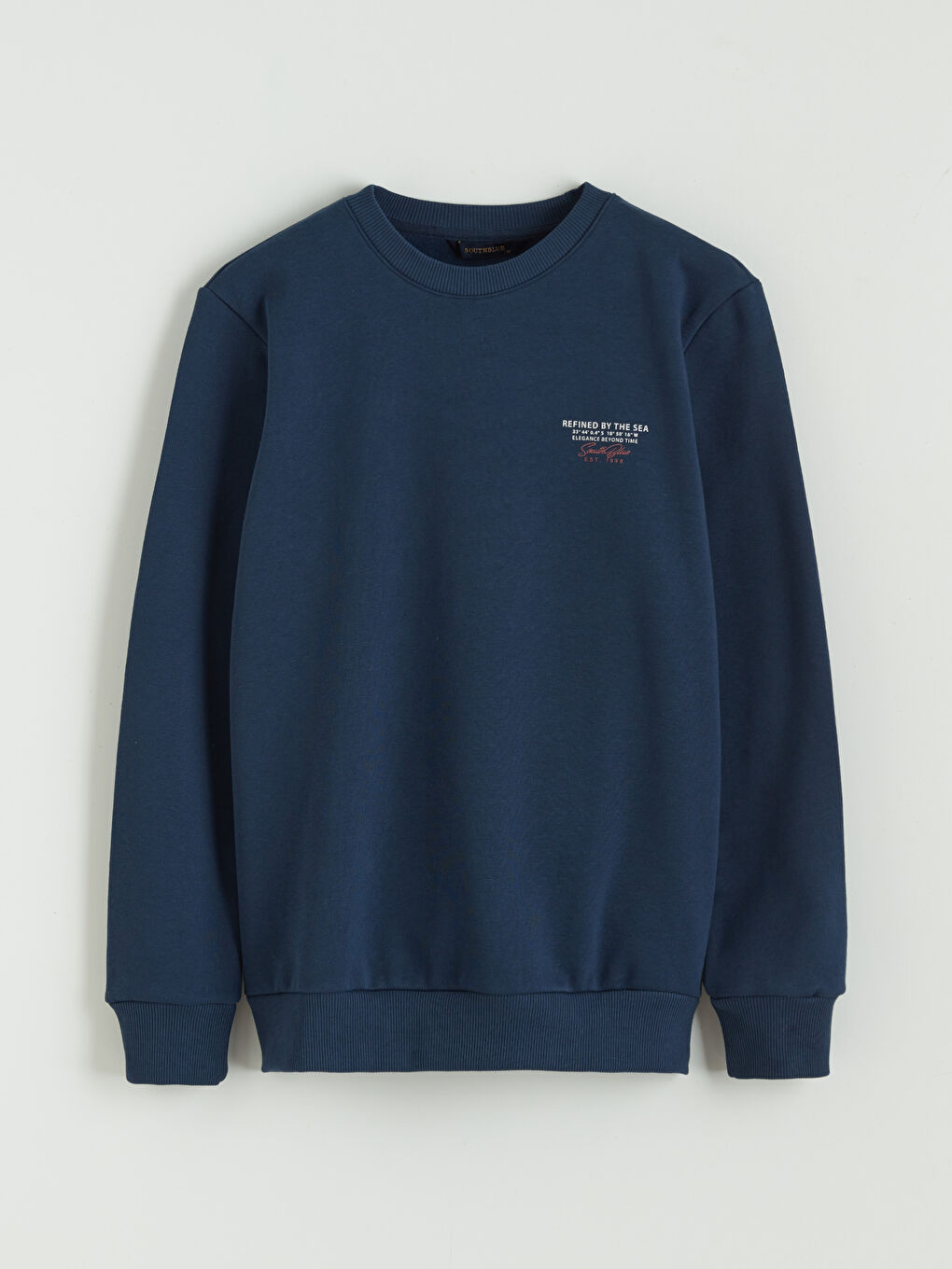 İndigo Bisiklet Yaka Baskılı Erkek Kalın Sweatshirt