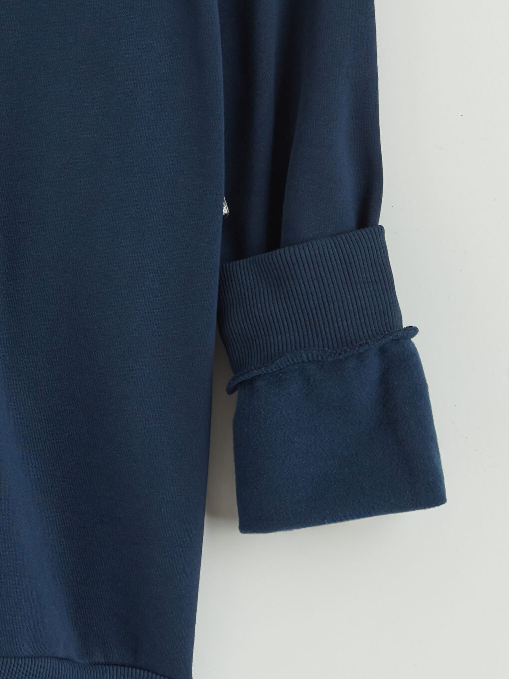 İndigo Bisiklet Yaka Baskılı Erkek Kalın Sweatshirt-1