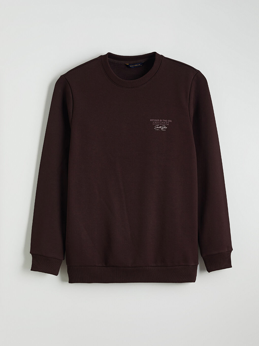 Kahverengi Bisiklet Yaka Baskılı Erkek Kalın Sweatshirt-4