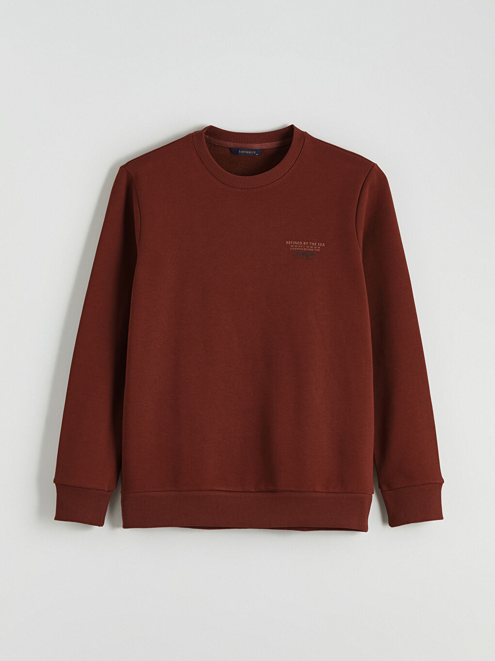 Kahverengi Bisiklet Yaka Baskılı Erkek Kalın Sweatshirt