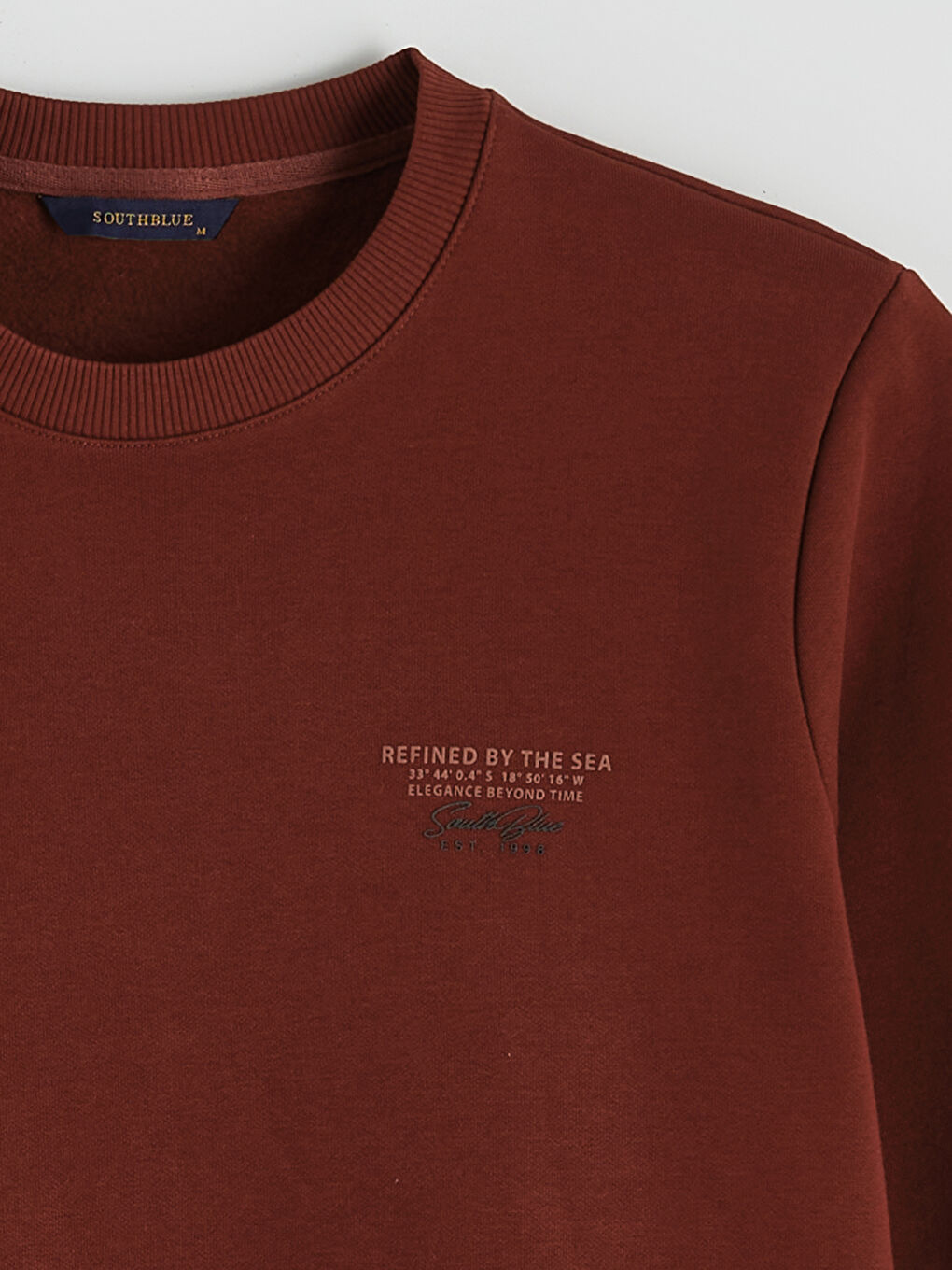 Kahverengi Bisiklet Yaka Baskılı Erkek Kalın Sweatshirt-1