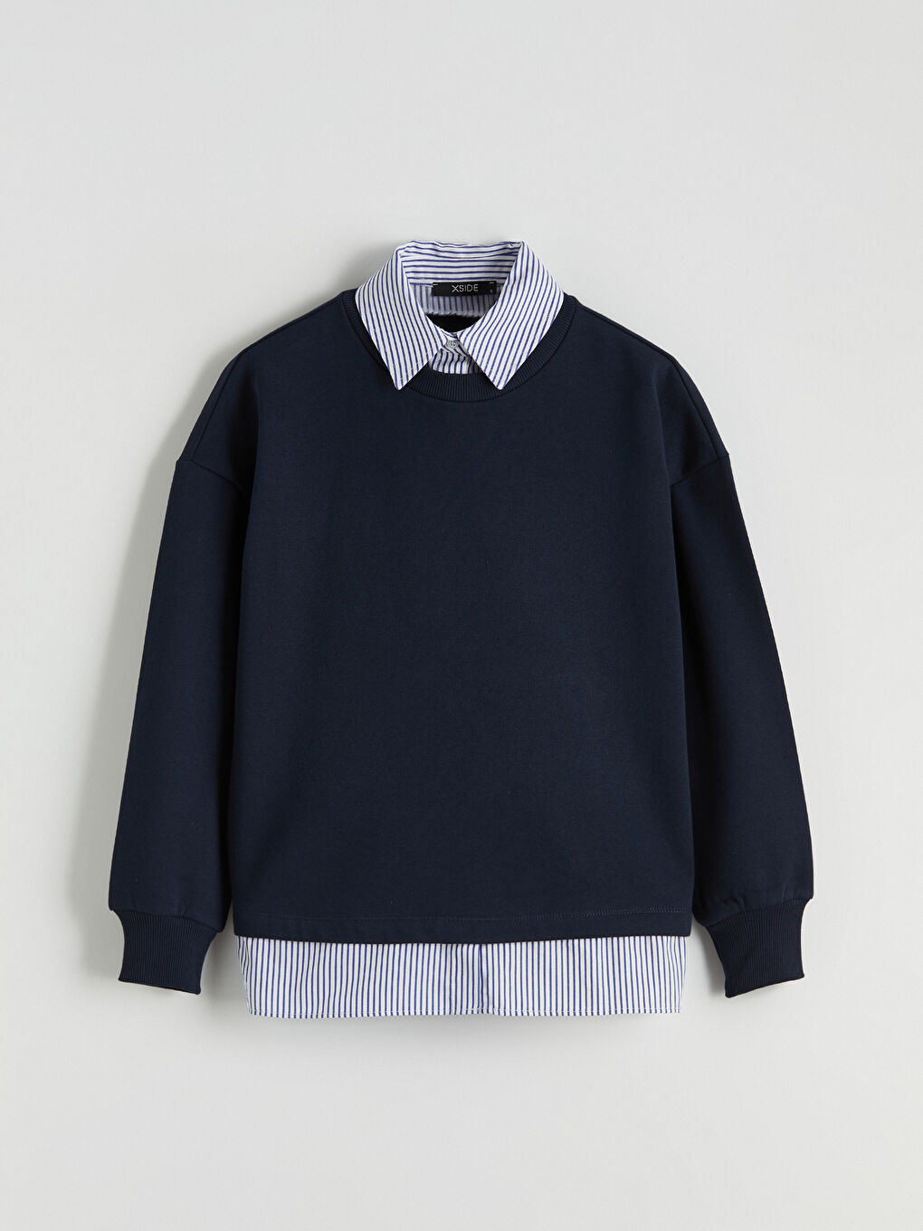 Lacivert Gömlek Yaka Kadın Kalın Sweatshirt-4