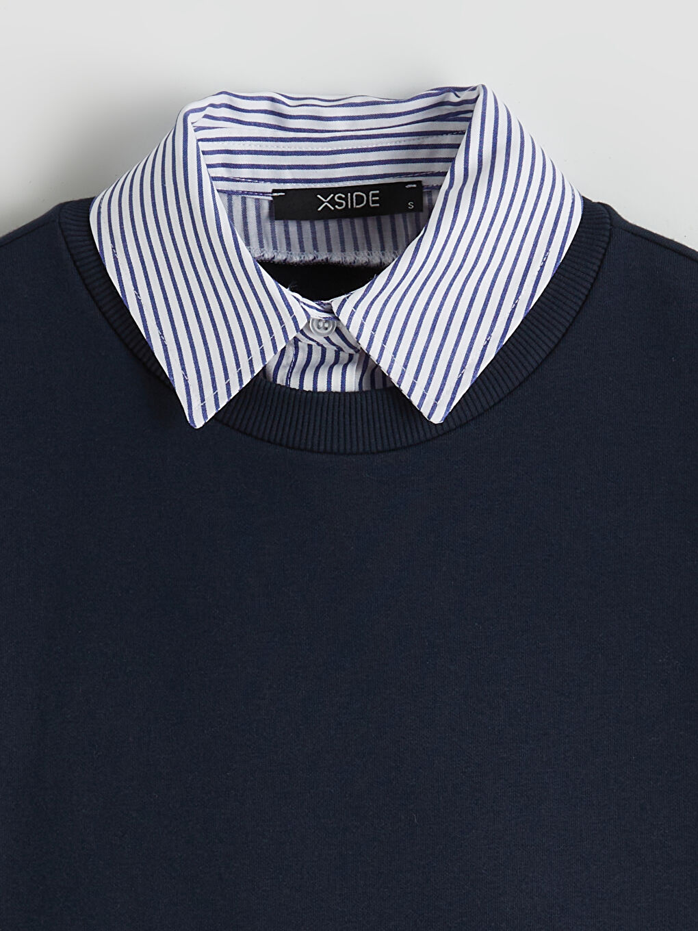 Lacivert Gömlek Yaka Kadın Kalın Sweatshirt-5