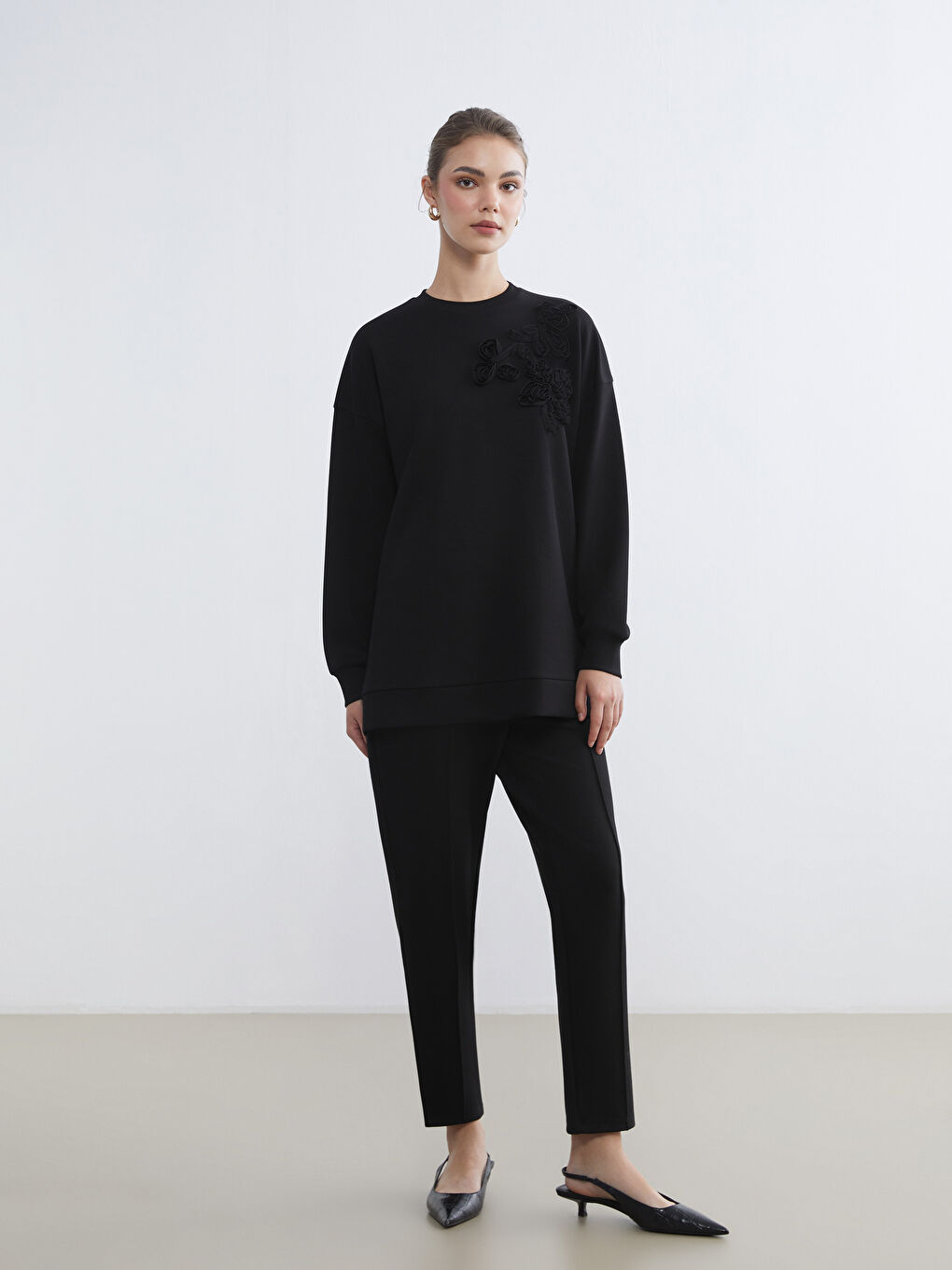 Siyah Beli Lastikli Kadın Eşofman Altı