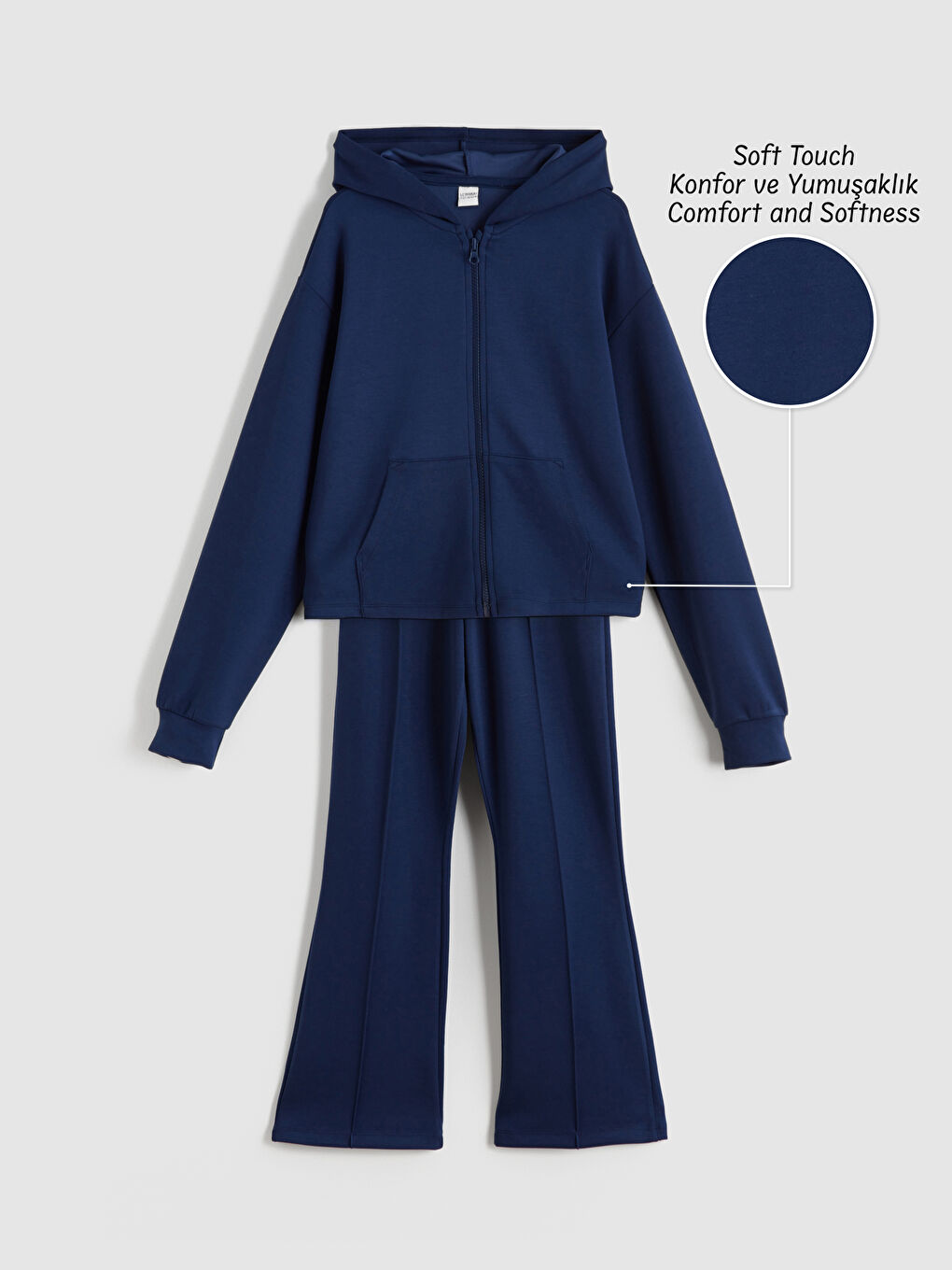 Lacivert Kapüşonlu Kız Çocuk Soft Touch Eşofman Takım