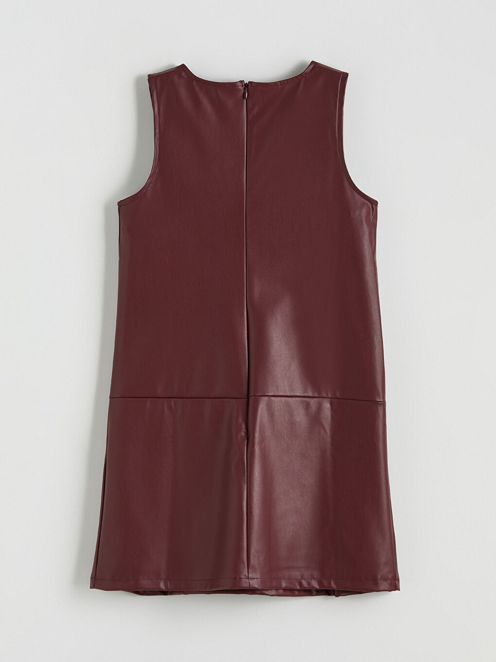 Bordo Fiyonk Detaylı Deri Görünümlü Kız Çocuk Elbise-2