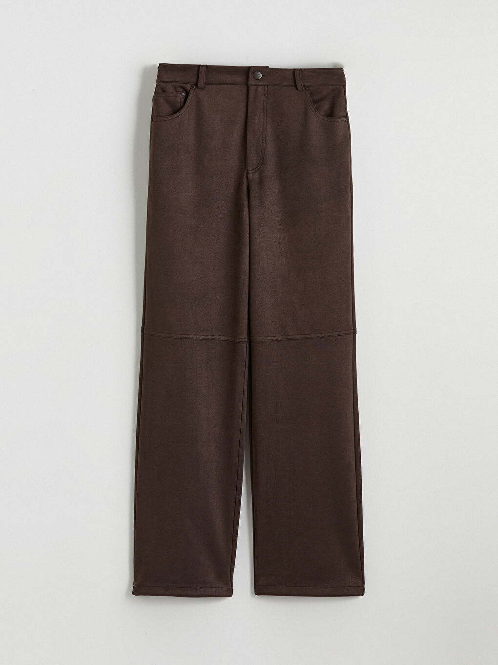 Kahverengi Standart Fit Kadın Süet Görünümlü Pantolon-4