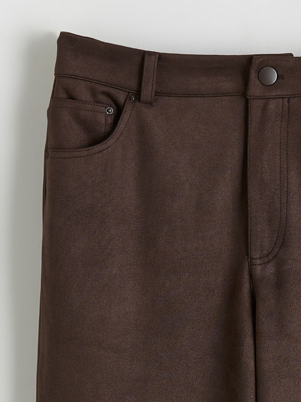 Kahverengi Standart Fit Kadın Süet Görünümlü Pantolon-5