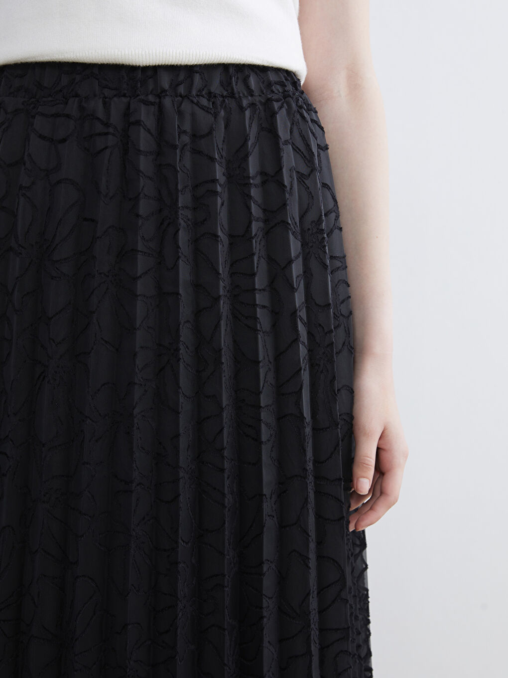 Elasticated Waist Patterned Chiffon Pleated Skirt-2