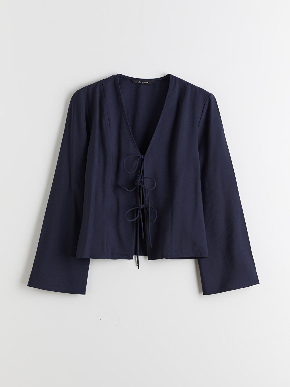 Lacivert V Yaka Bağlamalı Bluz-4