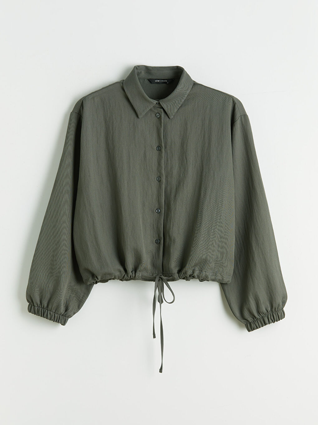 Antrasit Crop Kadın Gömlek-4