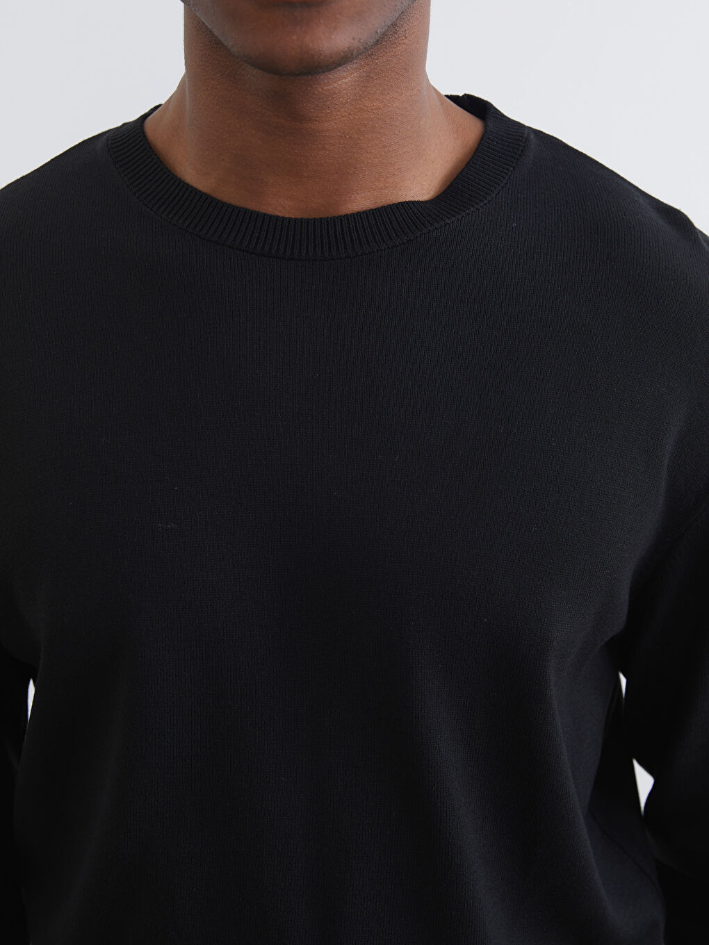 Siyah Bisiklet Yaka Erkek Triko Kazak-2