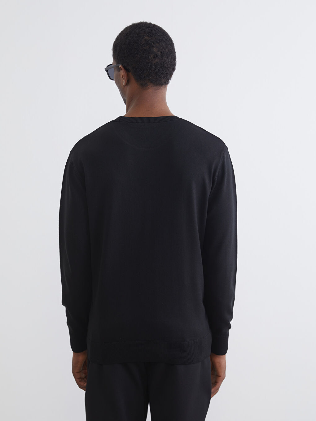 Siyah Bisiklet Yaka Erkek Triko Kazak-3