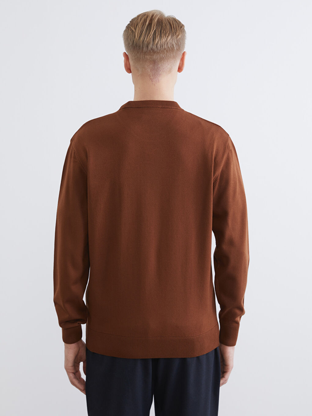 Pulover Tricot cu Mânecă Lungă și Guler Rotund pentru Bărbați-3