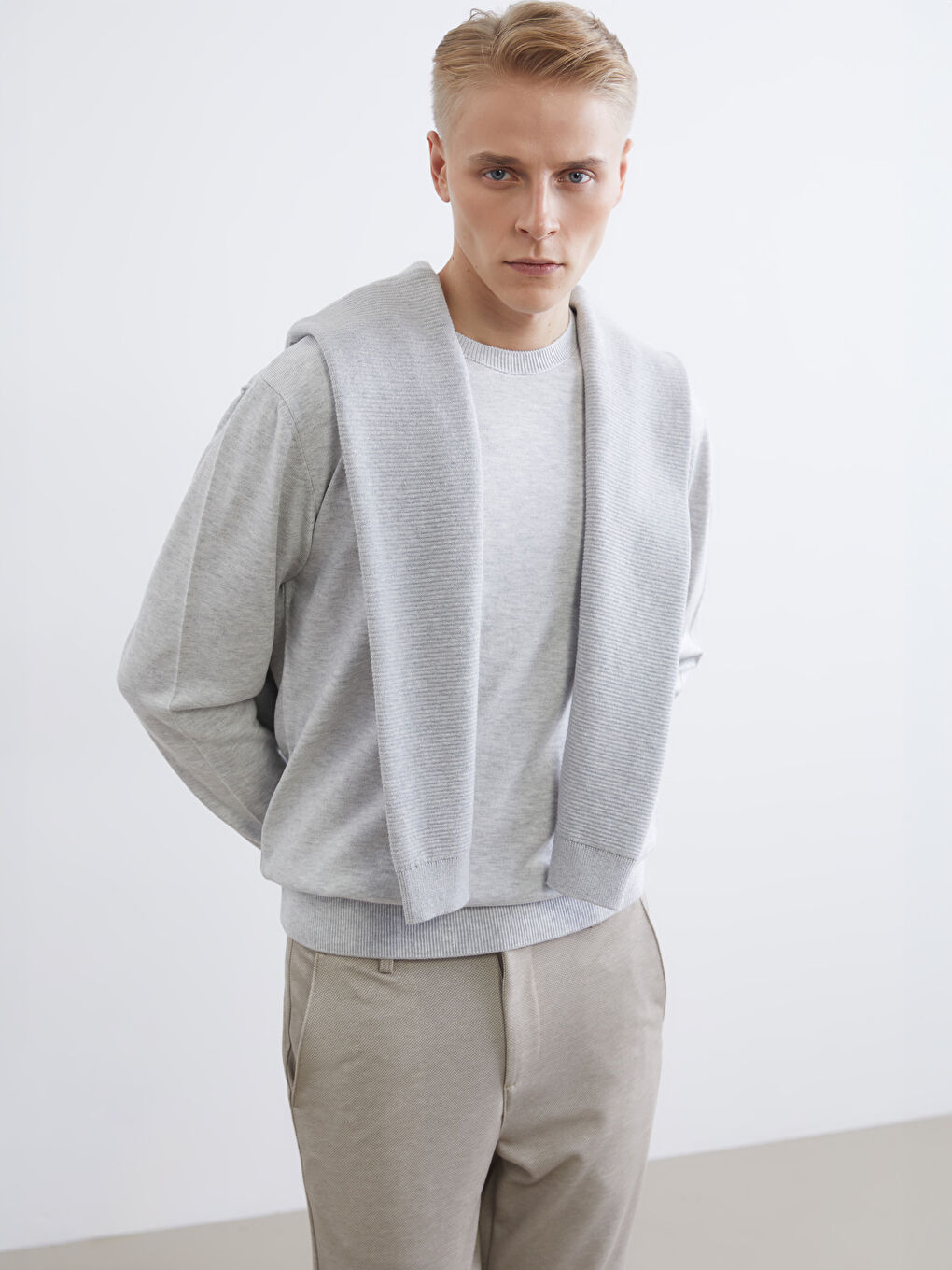 Crew Neck Long Sleeve Men's Tricot Sweater