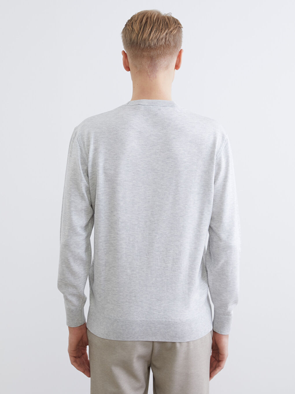 Crew Neck Long Sleeve Men's Tricot Sweater-3
