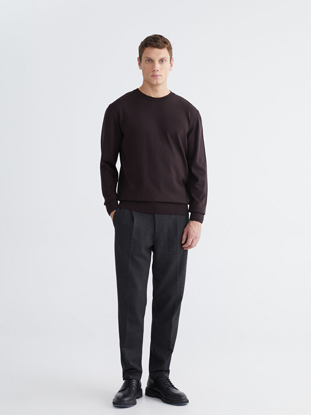 Kahverengi Bisiklet Yaka Erkek Triko Kazak-1