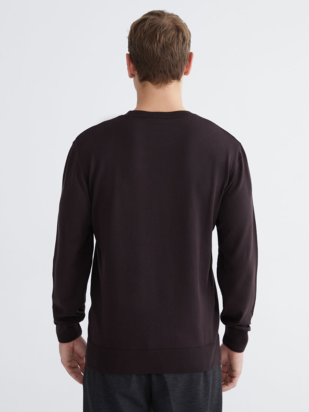 Kahverengi Bisiklet Yaka Erkek Triko Kazak-3