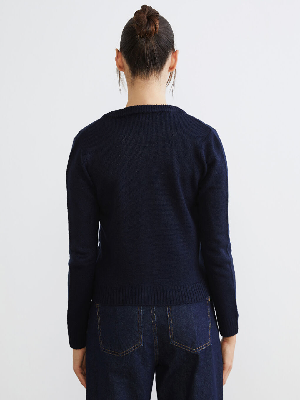 Lacivert Bisiklet Yaka Kadın Triko Hırka-3