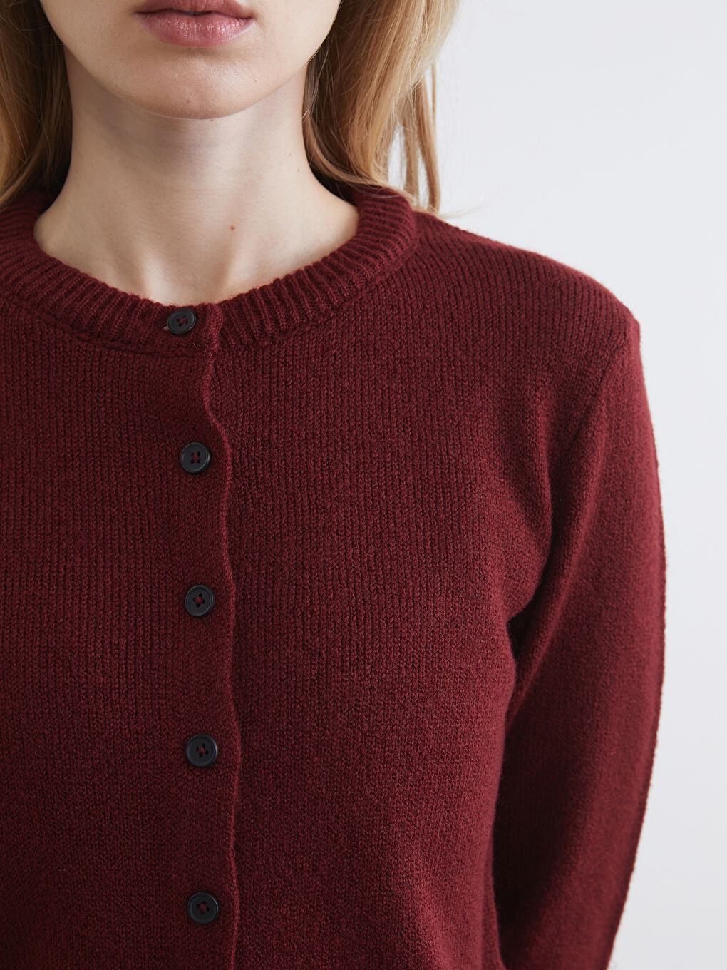 Bordo Bisiklet Yaka Kadın Triko Hırka-2