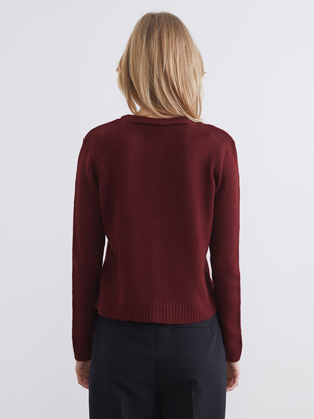 Bordo Bisiklet Yaka Kadın Triko Hırka-3