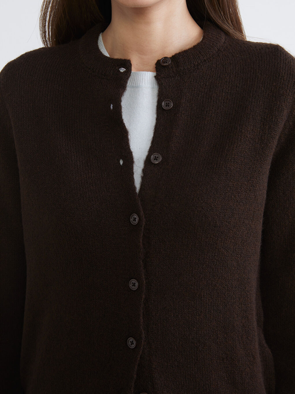 Kahverengi Bisiklet Yaka Kadın Triko Hırka-2