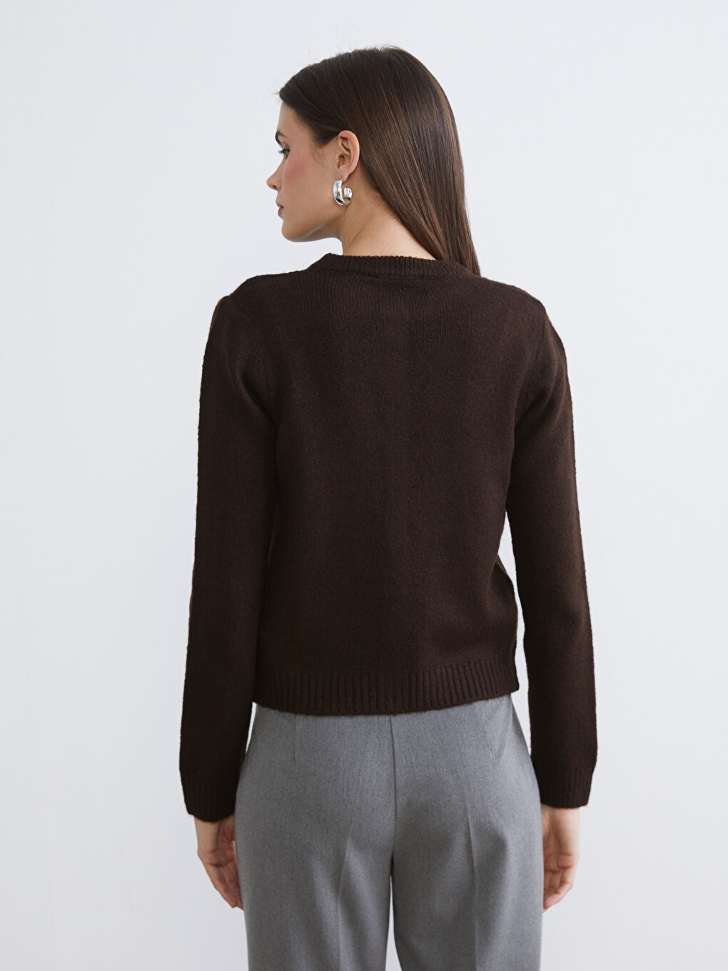 Kahverengi Bisiklet Yaka Kadın Triko Hırka-3