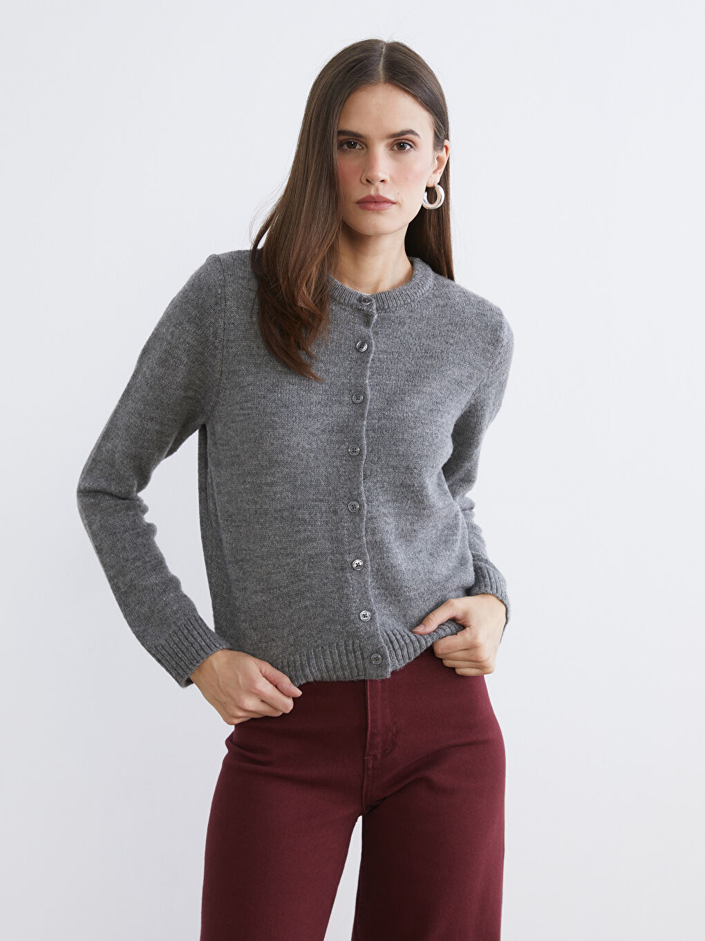 Crew Neck Women's Knitwear Cardigan